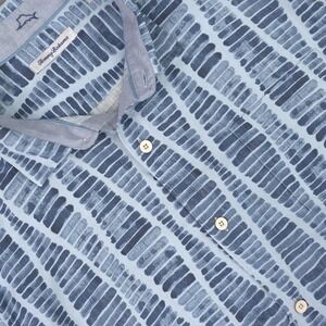 Tommy Bahama Shirt Mens 2XL Blue Silk Geometric Print Short Sleeve Button Front